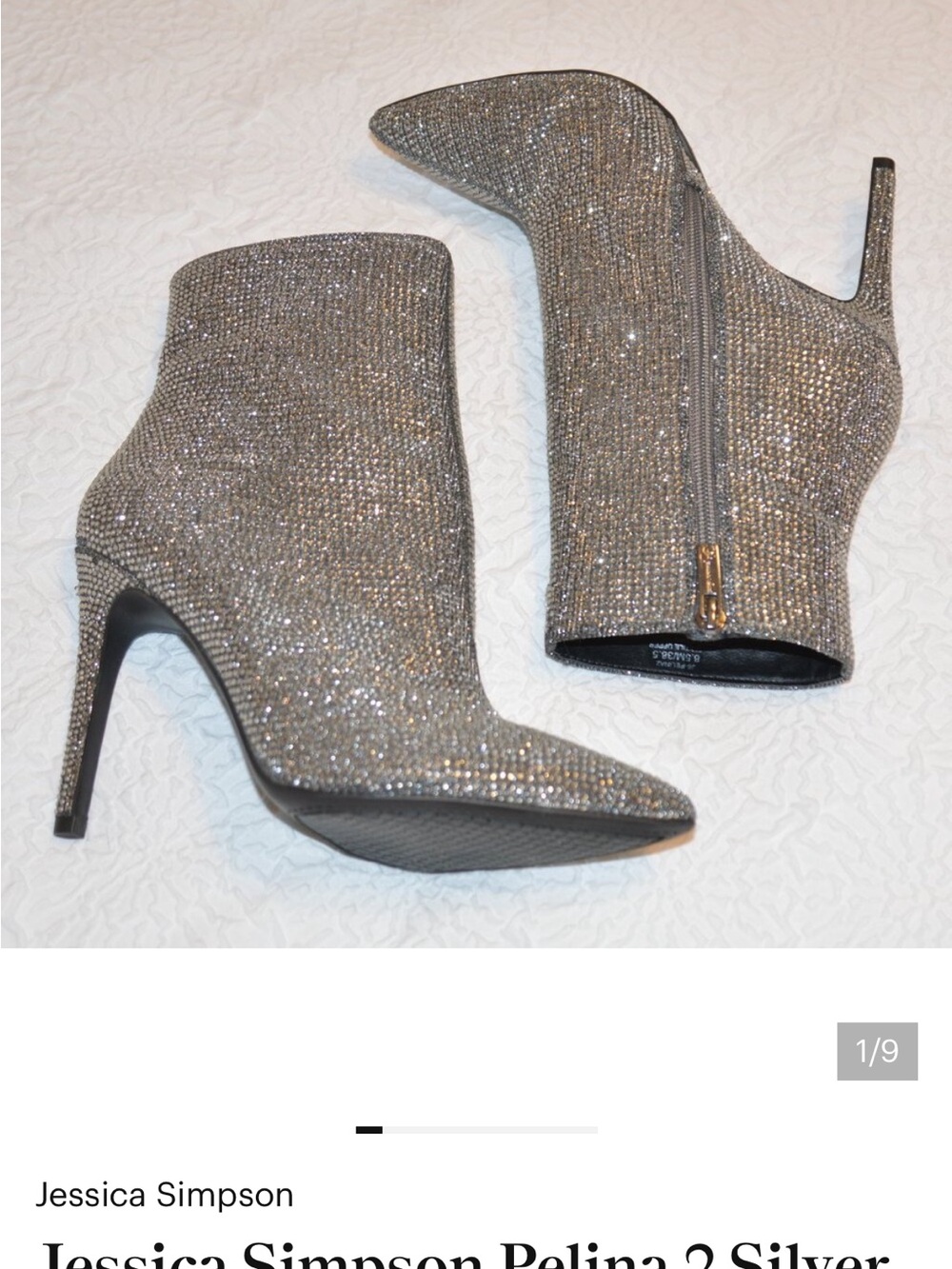 Jessica Simpson Pelina2 Silver Glitter Rhinestone Pointed Stiletto Booties